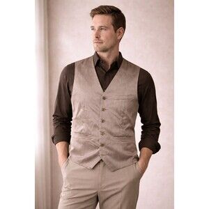 Silk Crinkle Vest Taupe Button Front Formal Waistcoat XXL Classic Fit